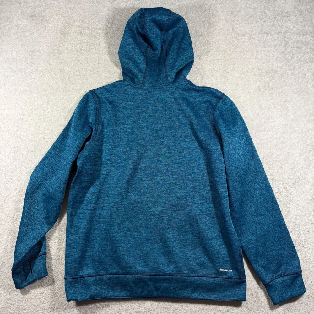 Adidas Climawarm Hoodie Mens Medium Blue Space Dye Fleece Logo Pullover